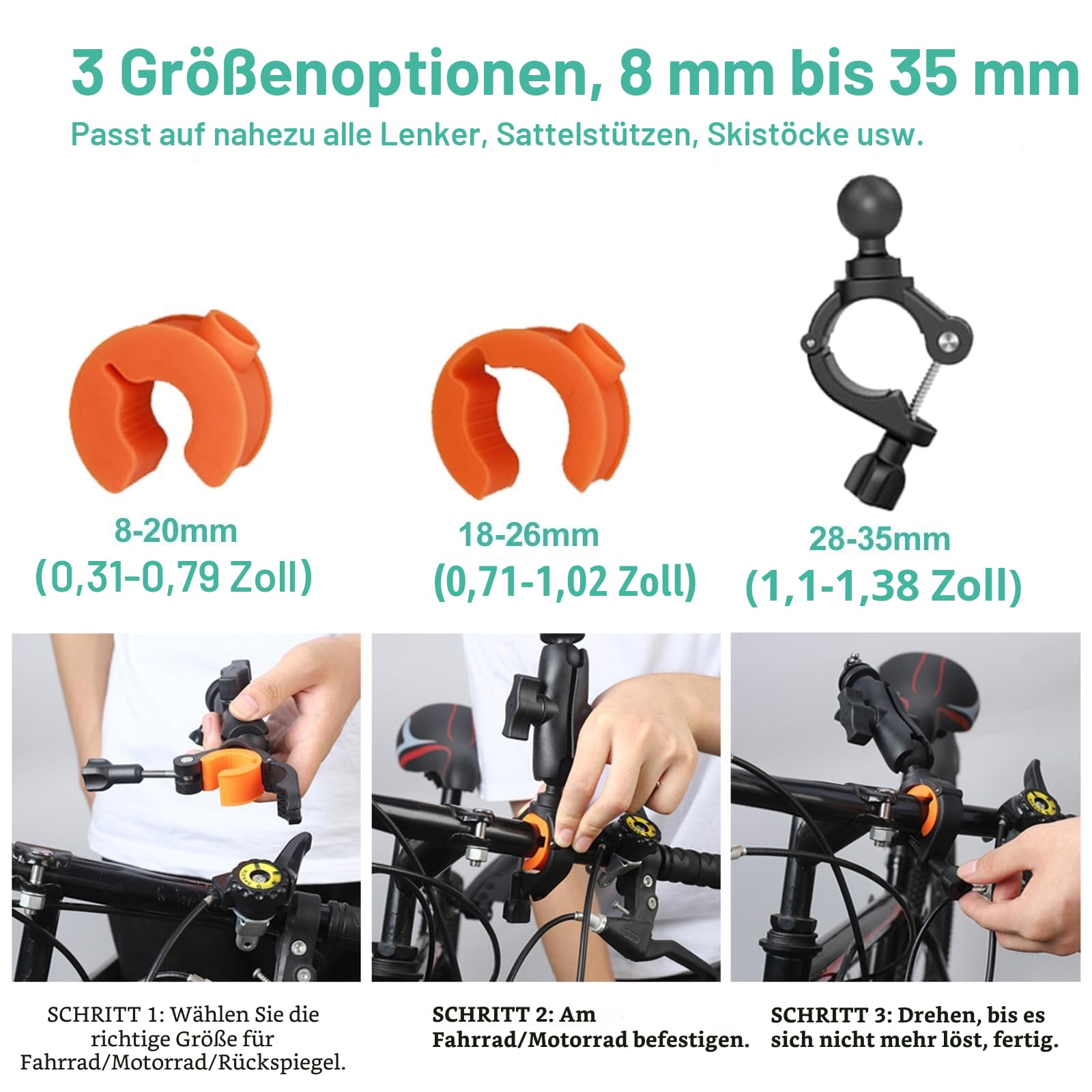 UNSTINCER Action Kamera Halterung für 8–35mm Stange für GoPro Hero 13 12 11 Insta360 X5 X4 X3 DJI Osmo, Motorrad Spiegel Fahrrad Lenker Halter mit 1/4–20 Gewinde und Aktion Cam Adapter