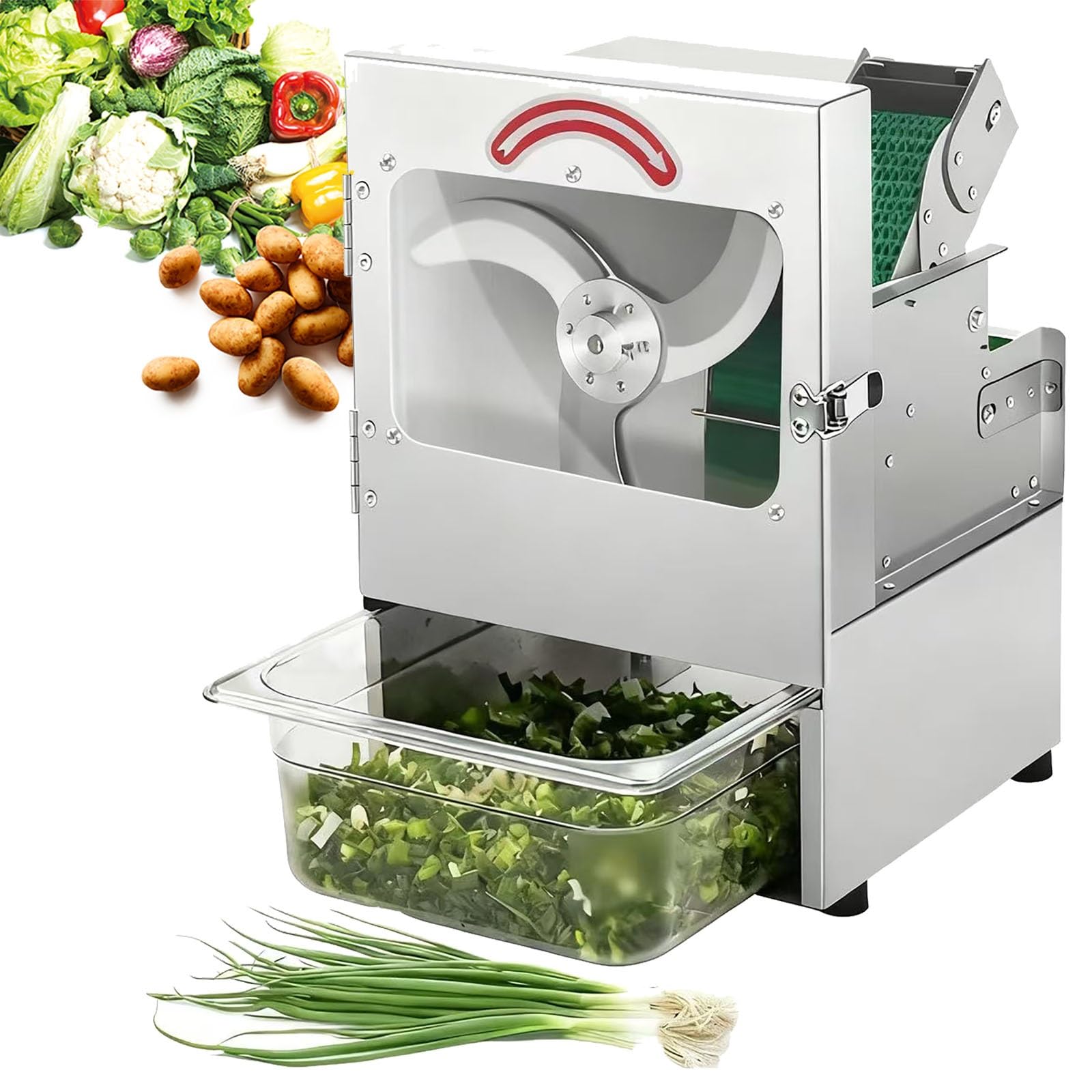Krajalnica do szczypiorku, komercyjna, duży otwór wlotowy, elektryczna krajalnica do warzyw o mocy 200 W, siekaczka do szczypiorku, 150 kg/godzinę, siekaczka do selera, zielonej cebuli i pietruszki