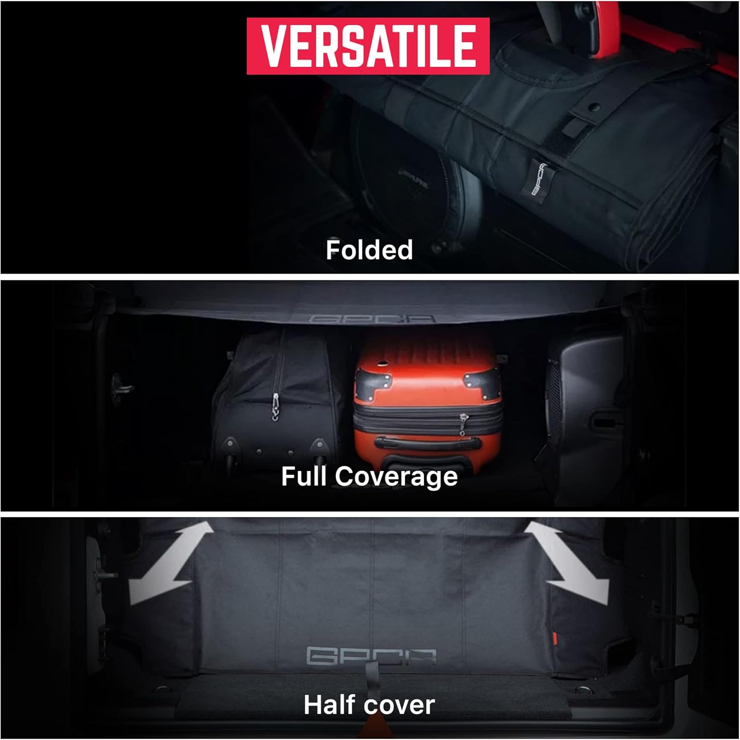 GPCA – Cargo Cover Lite for Jeep Wrangler JL 4-Door (2018-Present), Water-Resistant, Foldable Cargo Trunk Covers with Easy-Installation 6 Tie-Down D-Rings (JL 4Dr. Hardtop)