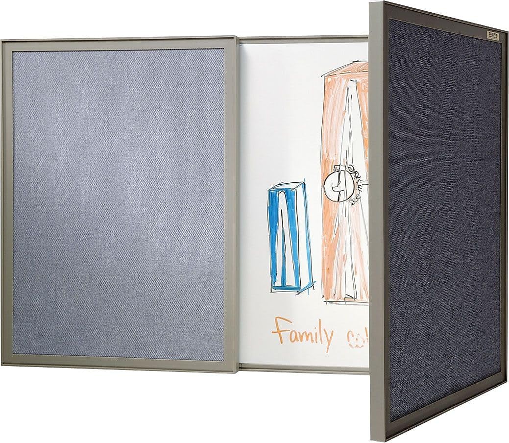 Ghent VisuALL PC, Gray Fabric Bulletin Board Outside with Non-Magnetic Acrylate Whiteboard Inside (41302)
