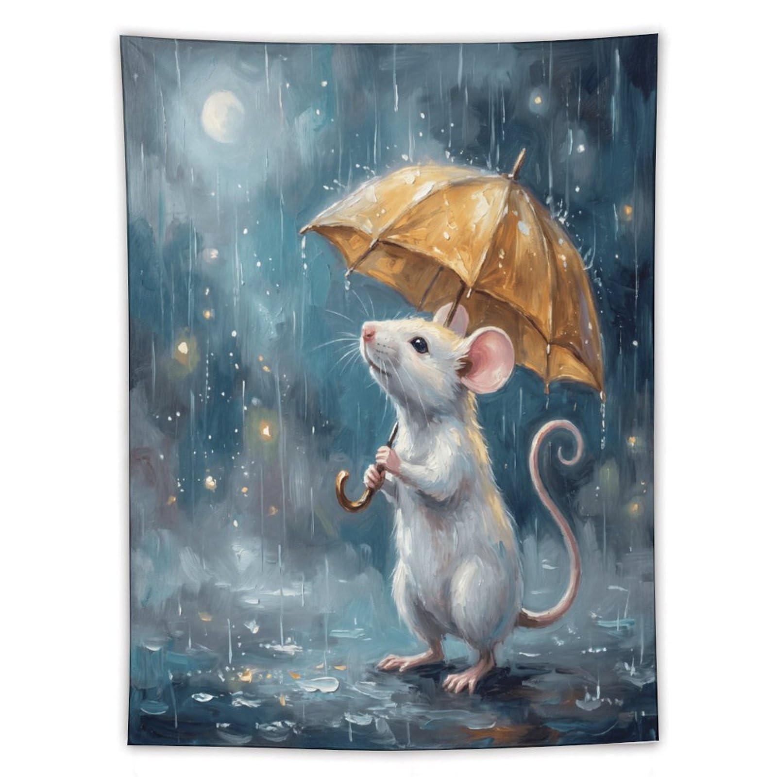 W7C8U2X3 Umbrella Mouse Night Wall Tapestry, Whimsical Storybook