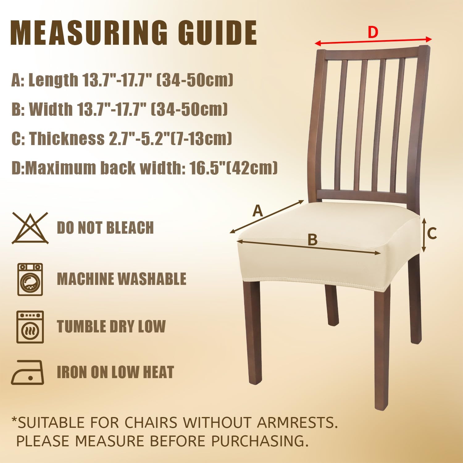 JQinHome Waterproof Dining Chair Seat Covers Set of 6 | Soft Removable Washable Chair Covers for Dining Room,Rear Gap Hook-and-Loop| Elastic Non-Slip, Full Rear Coverage | Beige