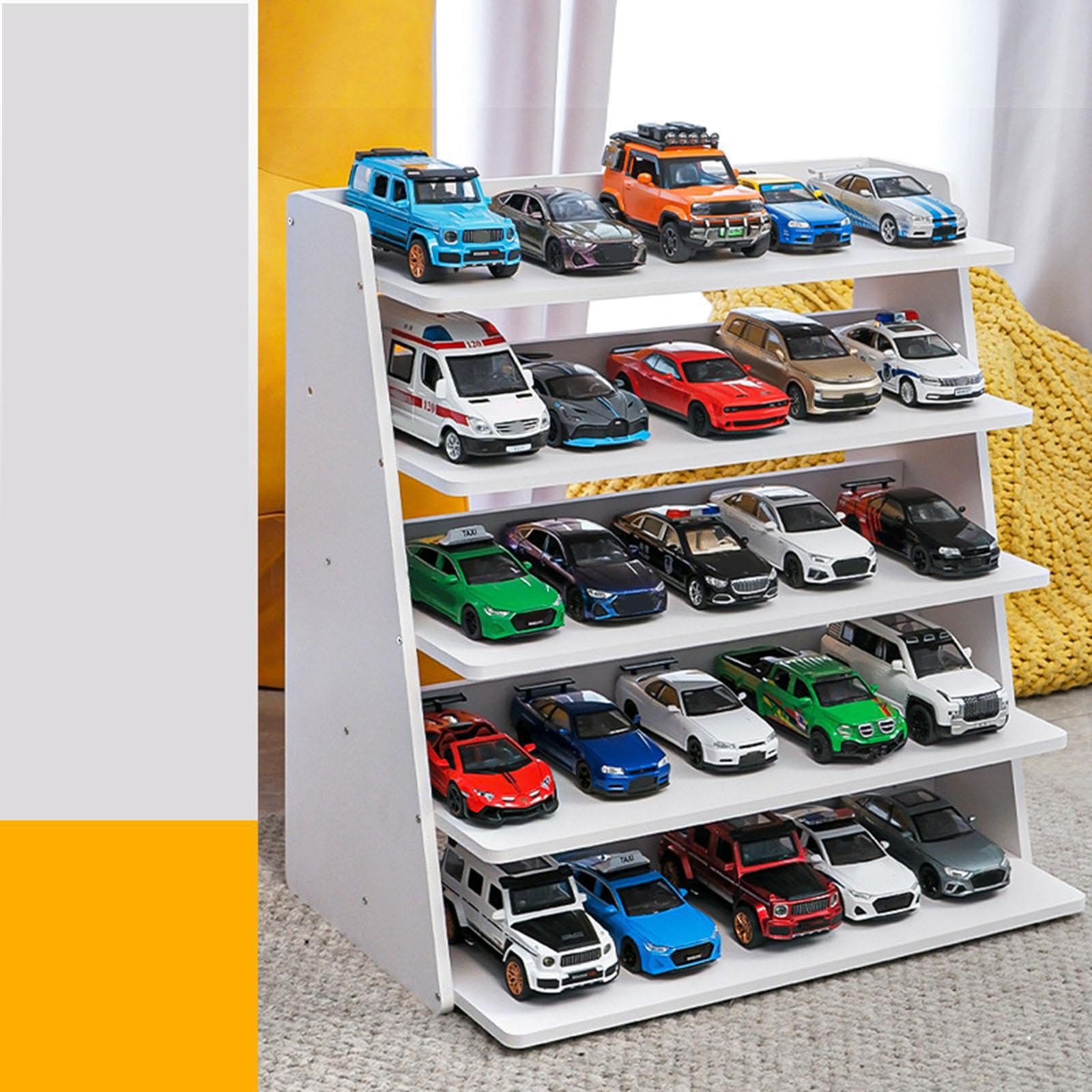 Stabile Vitrine für Modellautos im Maßstab 1:32. Genießen Sie einen wunderschön organisierten Parkplatz, der Ihre Lieblingsfahrzeugmodelle, Weiß, 3 Schichten