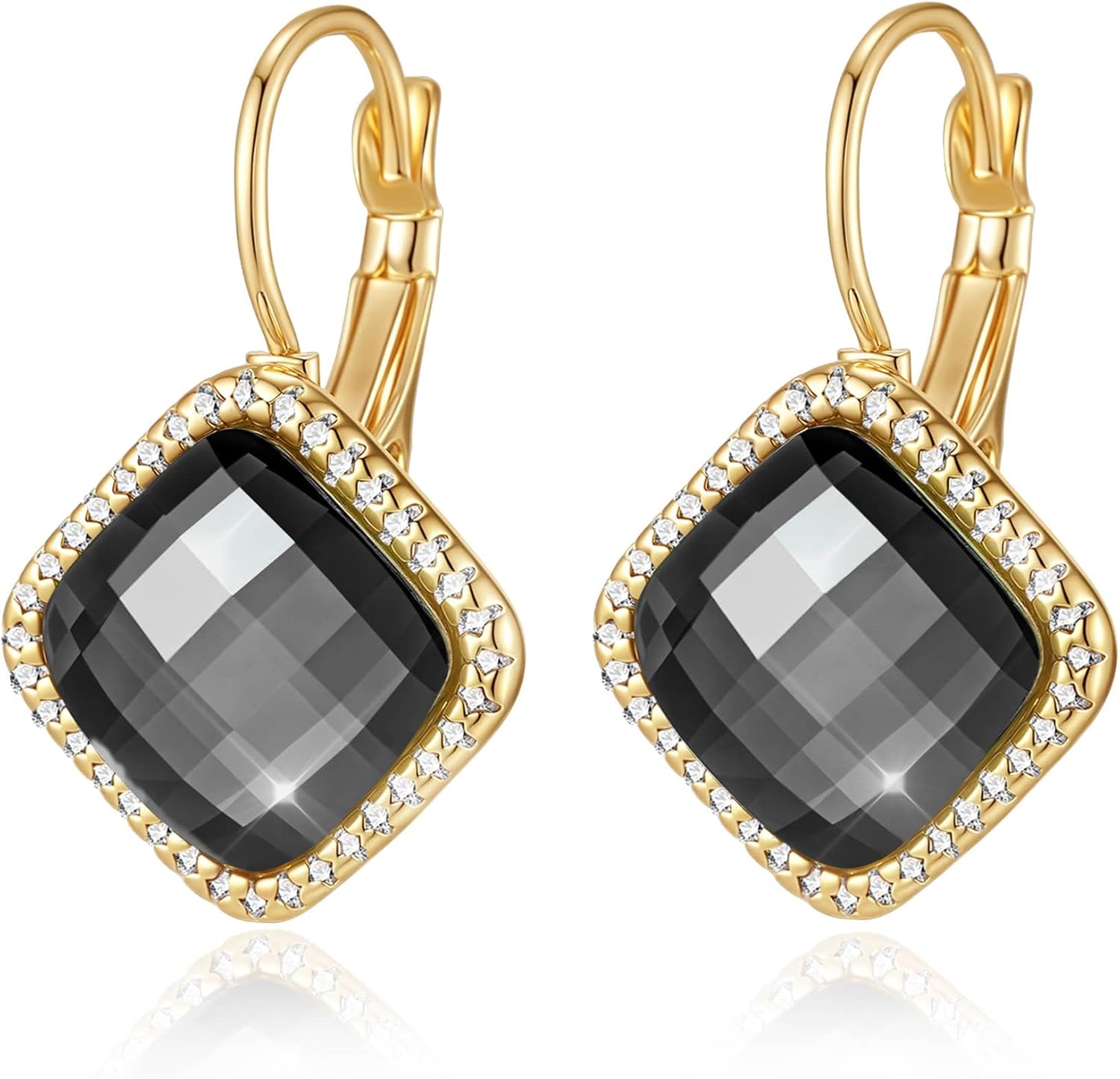 EVEVIC Austrian Crystal Halo Square Dangle Drop Leverback Earrings for Women Trendy 14K Gold Plated Jewelry Gifts for Anniversary