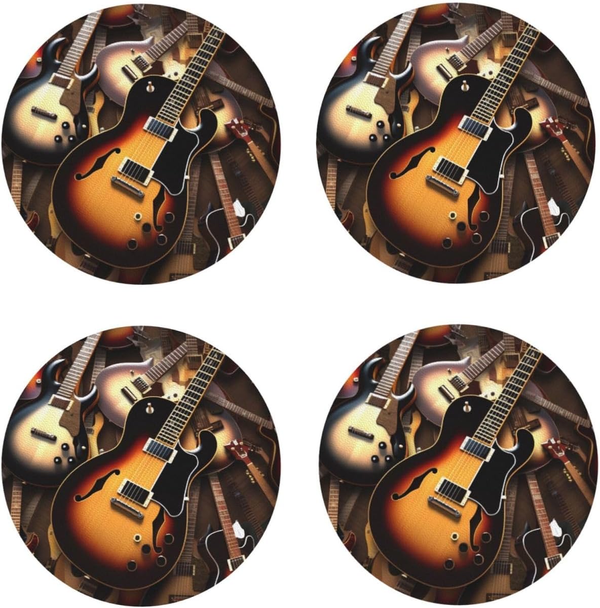 Music Guitar Leather Drink Coasters Set of 4 Waterproof Bar Coasters Modern Cup Mat Pad for Cup Kitchen Bar Home Decor Housewarming Gift image 2