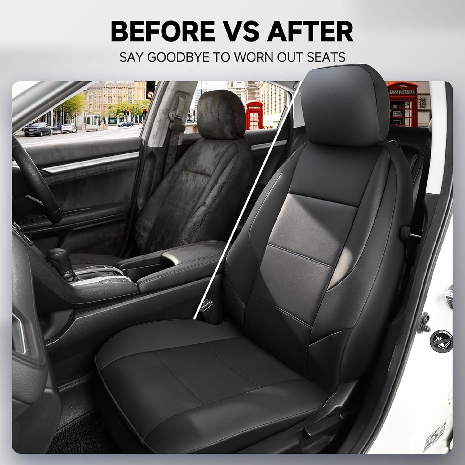 GIANT PANDA Front Seat Covers for Honda CRV HRV Civic Accord Pilot Element Passport Ridgeline, Faux Leather Bucket Seat Cover Fit Honda Seat Protectors (Black & Gray) 2-Pack