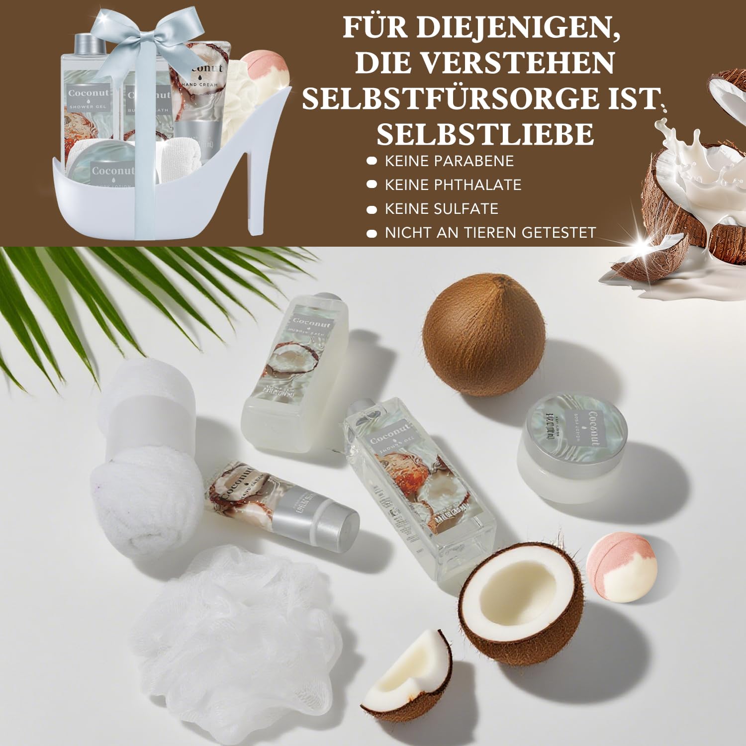 SPA LUXETIQUE Beauty Set per donne,8PC Regalo Donna Compleanno, Cocco Profumo Spa con Gel Doccia, Regali San Valentino per Lei,Set Regalo per il Bagno,Set Benessere per Donne, Regalo Festa della Mamma