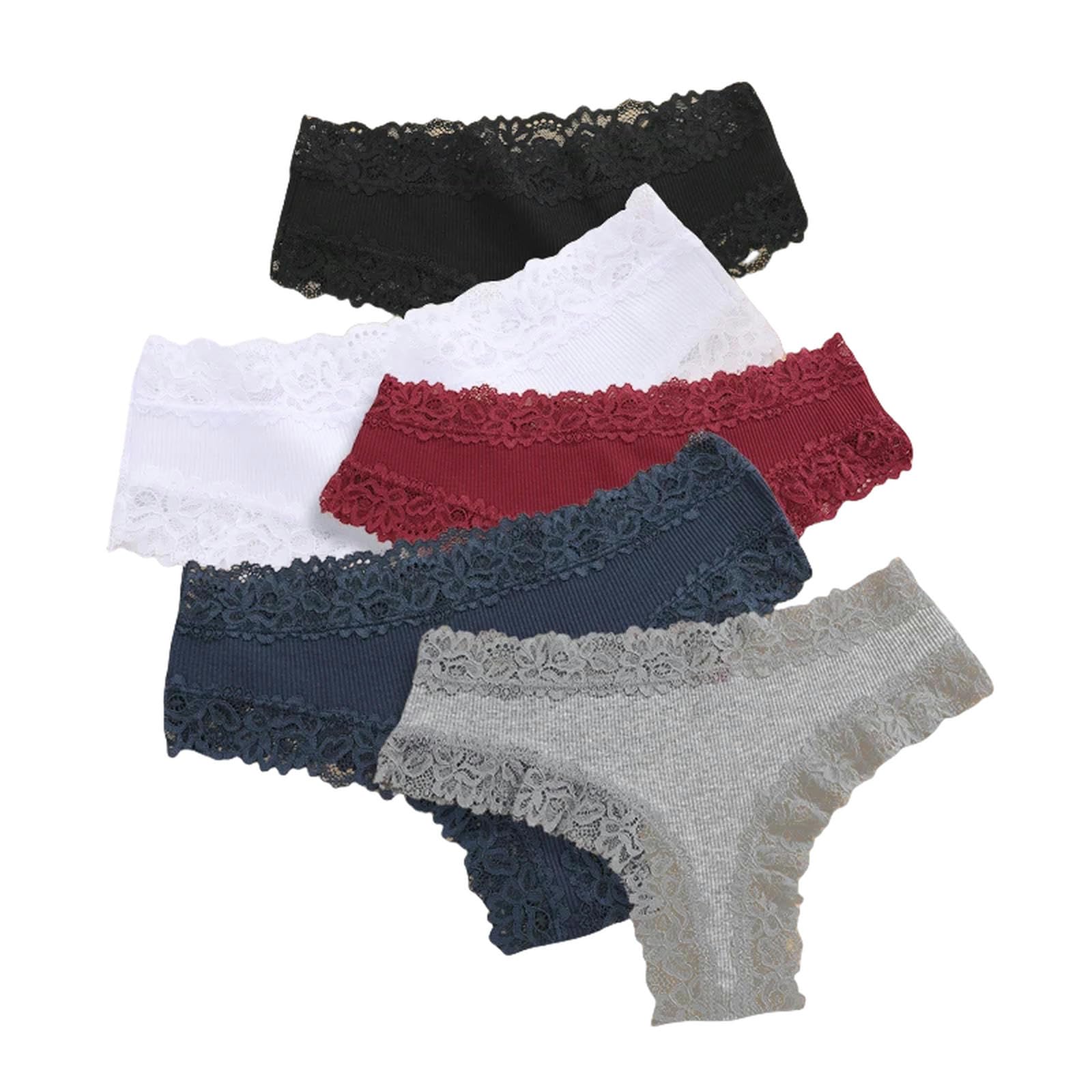 Bielizna damska, zestaw 5 sztuk, damskie koronkowe bezszwowe bawełniane majtki Sexy Pants żebrowane oddychające bielizna Soft Plus Size komplet bielizny 13-m