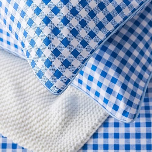 Miniatura 6 de FADFAY Juego de funda de edredón de cuadrícula azul, tamaño individual, 100% algodón, ultra suave, a cuadros, reversible, con cierre de cremallera,