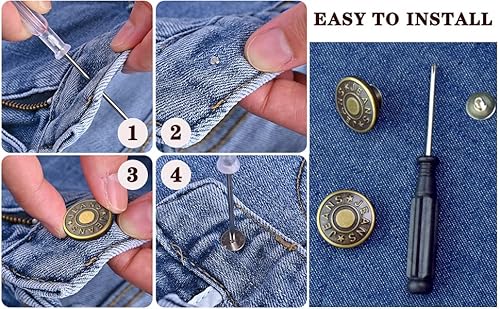 12 Sets Adjustable Buttons For Jeans, 20Mm No Sew Instant Metal Buttons, Removable Jean Buttons Replacement Repair Kit With Threads Rivets And Screwdriver #TOP2