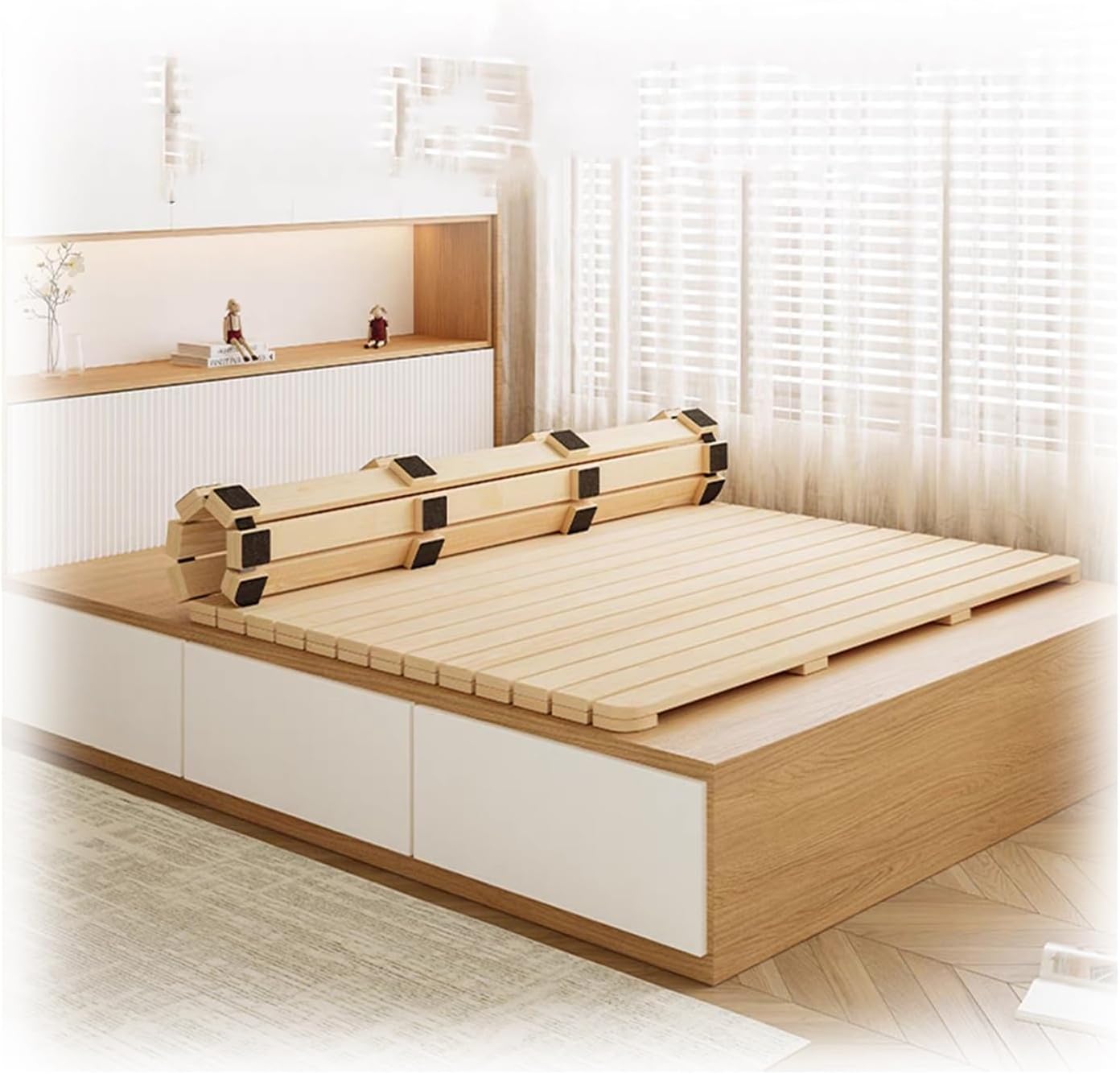 Breathable Bed Plate Solid Wood Futon Frame FoldingNatural Solid Wood Bed Frame,Foldable & Breathable Mattress Support Slats， for Floor Sleeping or Futon Mattress(WxL :31.5x78.7in/80x200cm)