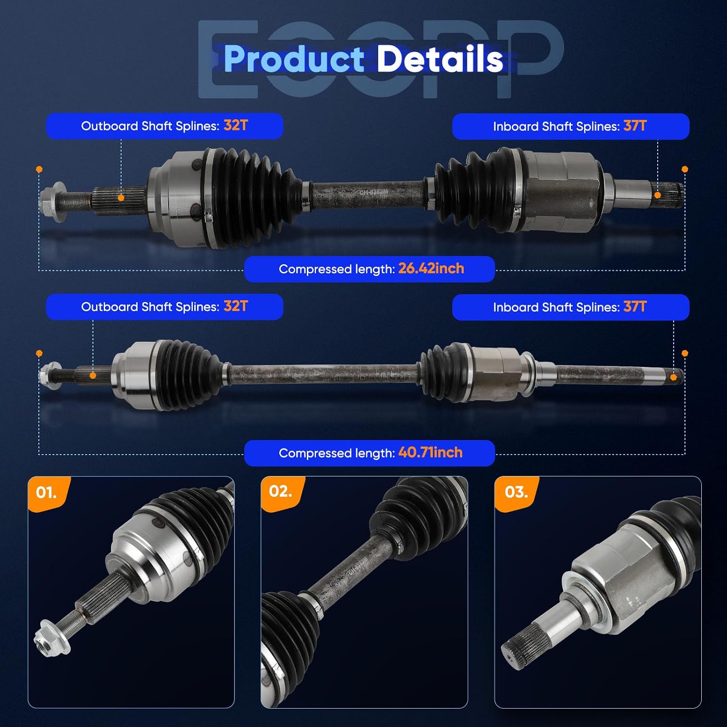 ECCPP CV Axle Shaft Assembly fit for 2011-2017 for Dodge Durango for Jeep Grand Cherokee 3.0L 3.6L 5.7L 6.4L Front Left Right 66-3732 60-3732 CH-8255 CH-9546 AWD