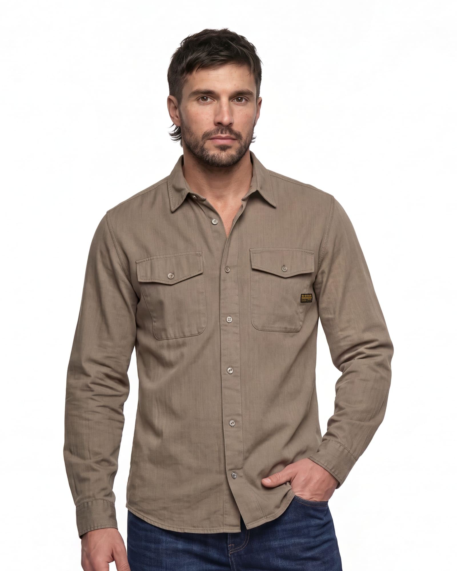 G-STAR Men's Marine Slim Long Sleeve Shirt Braun (Fossil Gd D24963-D454-J321) S