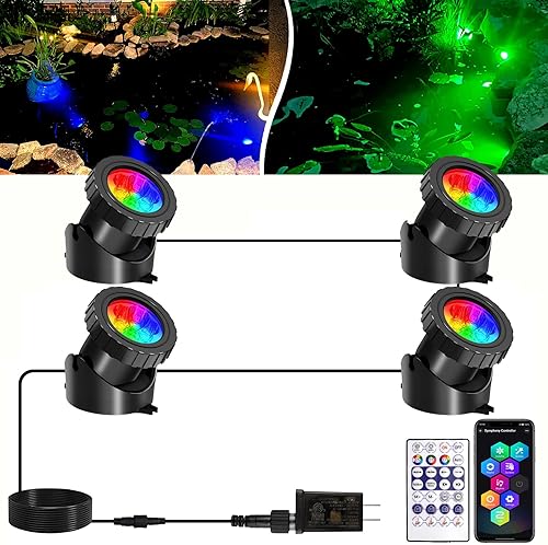 T-SUNUS Luces LED que cambian de color, control de aplicación Bluetooth, IP68, impermeables, 4 en 1, luces sumergibles RGB para paisaje,