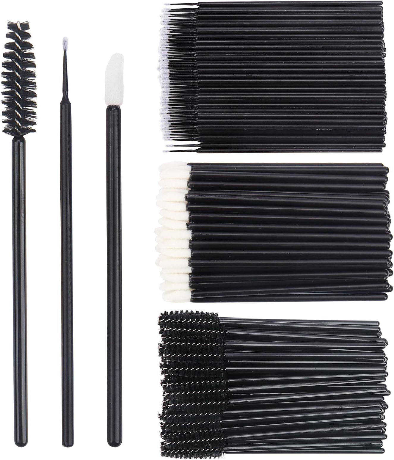 300 Pack Disposable Makeup Brushes Sets Mascara Wand Lip Brushes Cotton Swab for Eyebrow Eyelash Extension Tattoo Lipstick Applicator (Black)