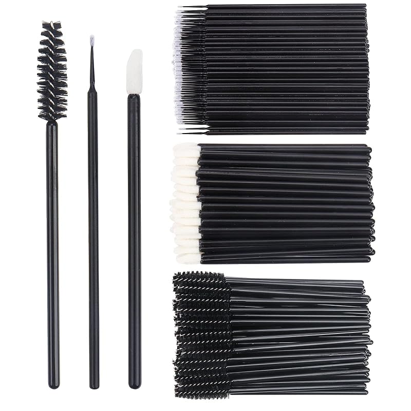 Kit com 300 acessórios para extensão de cílios myaokue-up, escovinhas e aplicadores descartáveis pretos