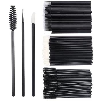 300 PCS Eyelash Extension Supplies Kit,Disposable Lash Spoolies Brushes Micro Swab Brushes Mascara Wand Lip Brushes for Eyelash Extension Tattoo Lipstick Applicator Black