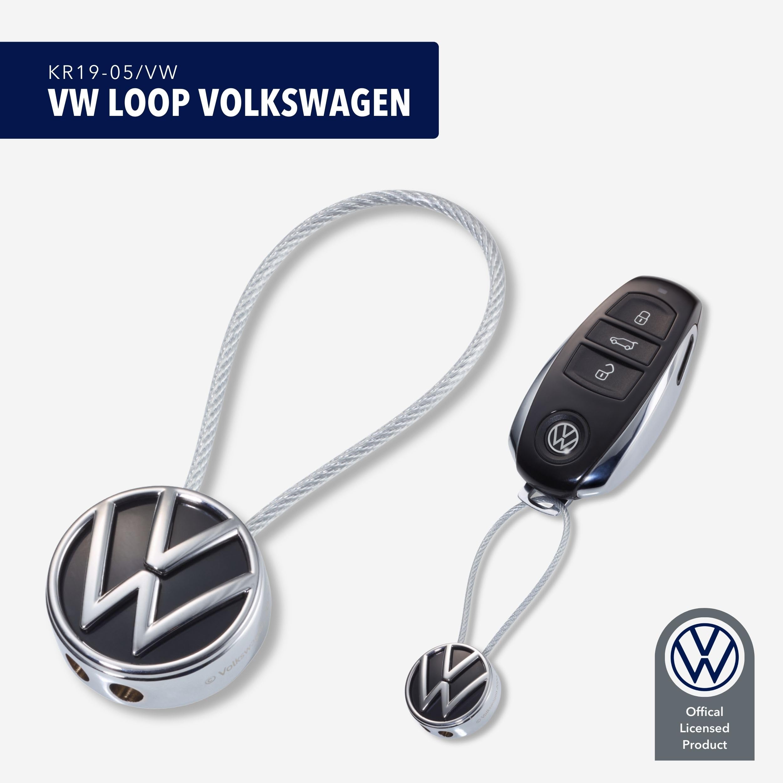 TROIKA Breloczek do kluczy z logo VW LOOP VOLKSWAGEN – pętla druciana – emaliowana, odlew metalowy – chromowany – czarny, srebrny, srebro, 70 x 27 x 12 mm, Nowoczesny