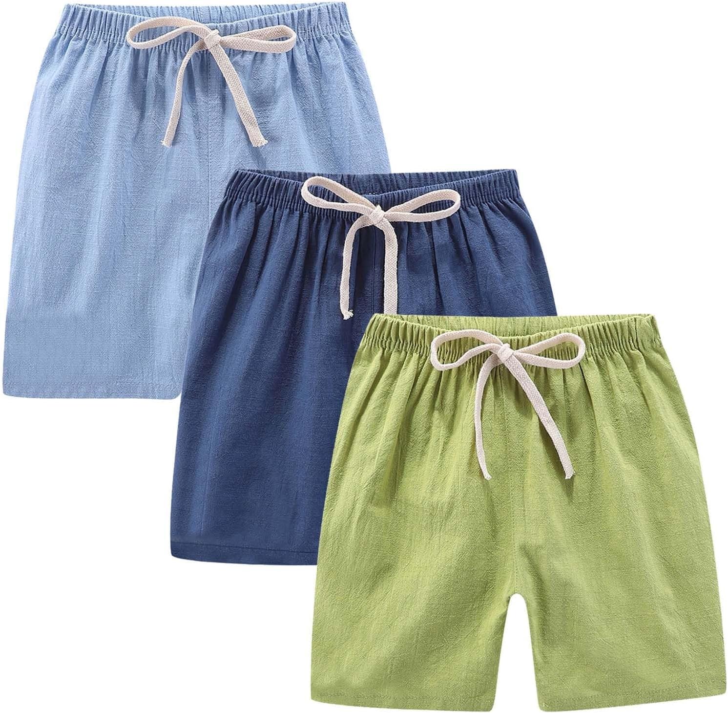 Teen Kids Linen Shorts 3 Piece Summer Athletic Bermuda Short Pants Set Boys Girls Knee Length Beach Pants Clothes