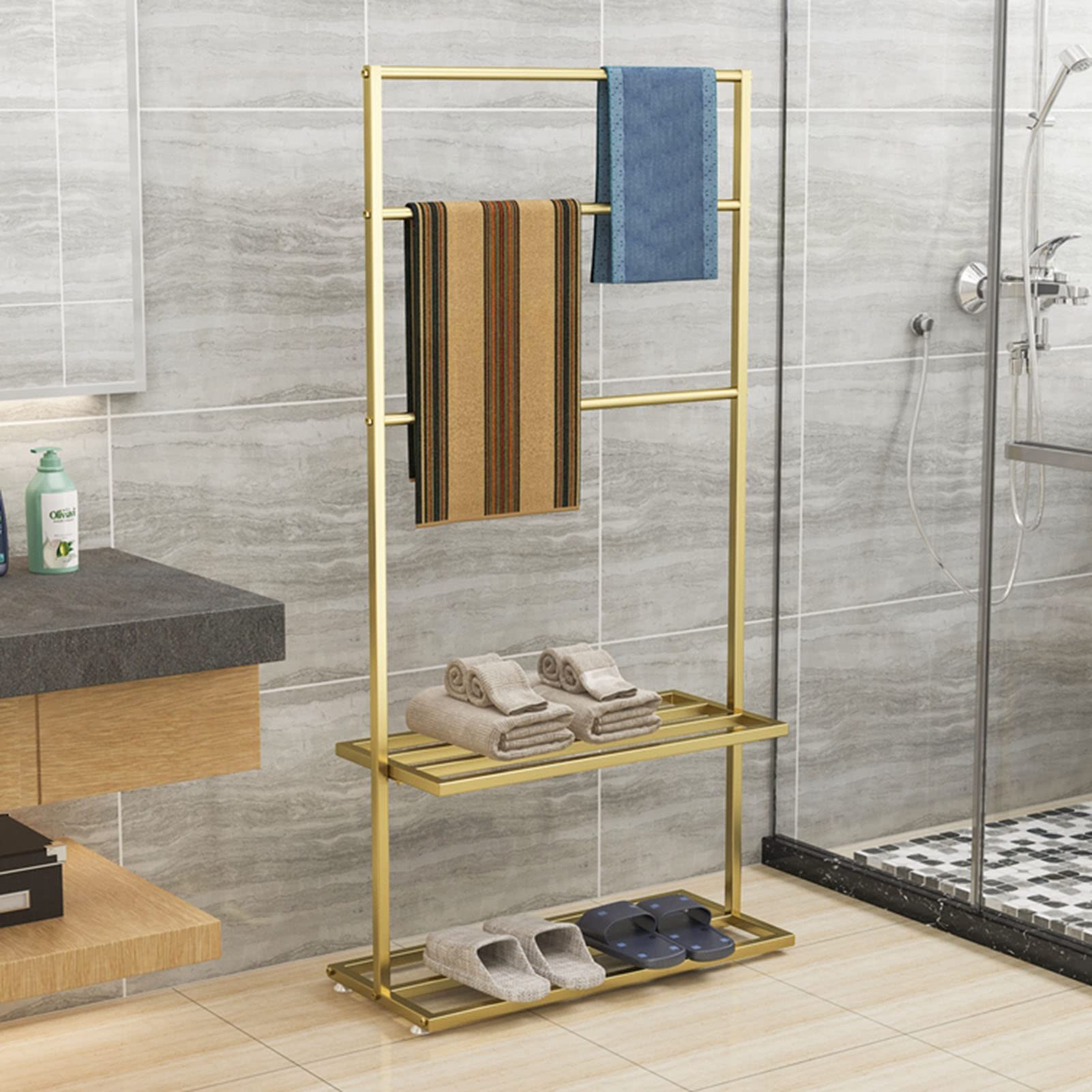 Tienda de Ropa Tidy Rails Toallero de pie, Soporte para Secado de Toallas de baño de 3 Pisos con Estante de Almacenamiento Inferior, Soporte para Toallas de SPA o Junto a la piscin