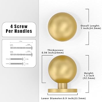 10 Pack Brushed Gold Cabinet Knobs Single Hole Cabinet Pulls Round Kitchen Cabinet Knobs Drawer Knobs