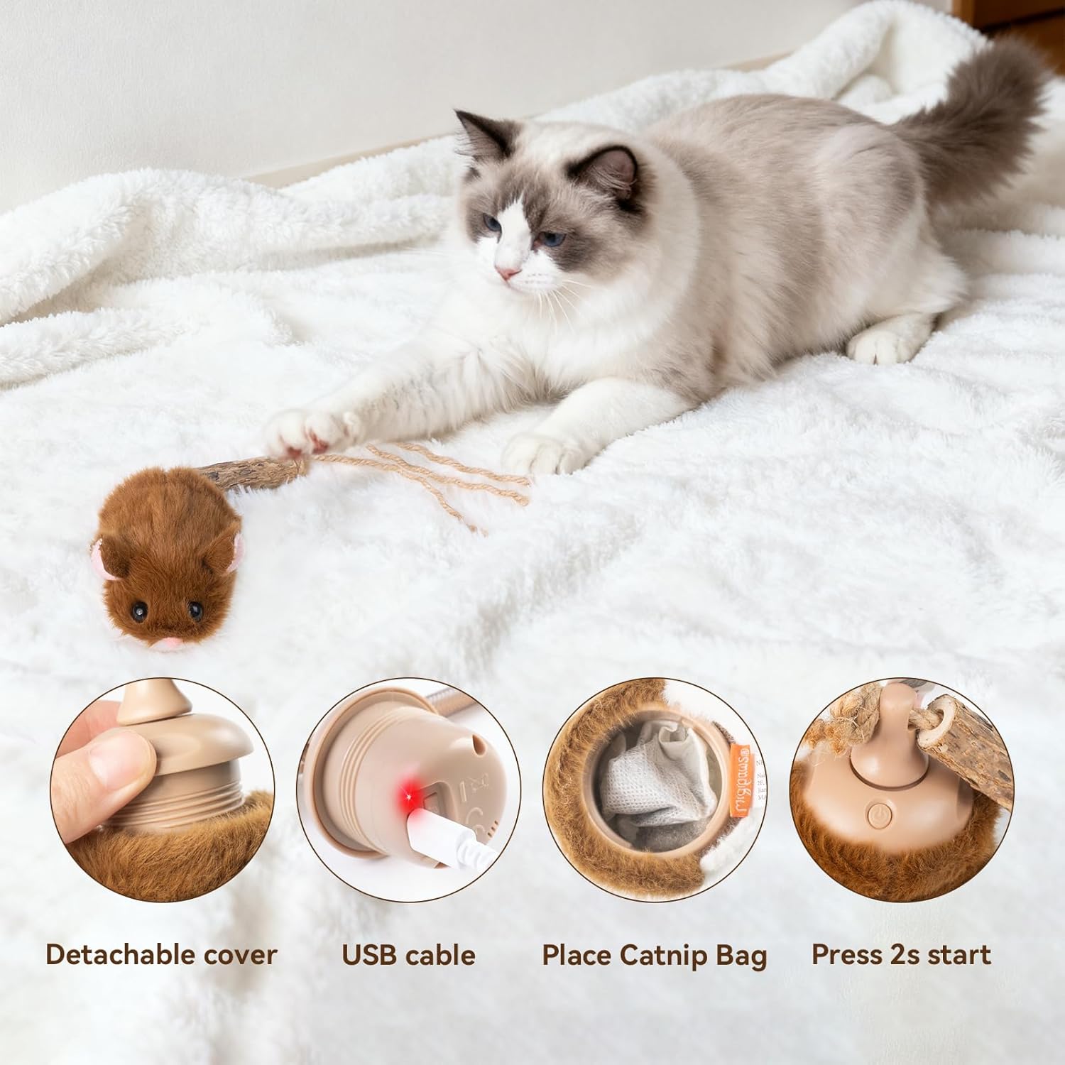 Interactive MigiMouse Cat Toy 360° Rolling & Spin with Wiggling