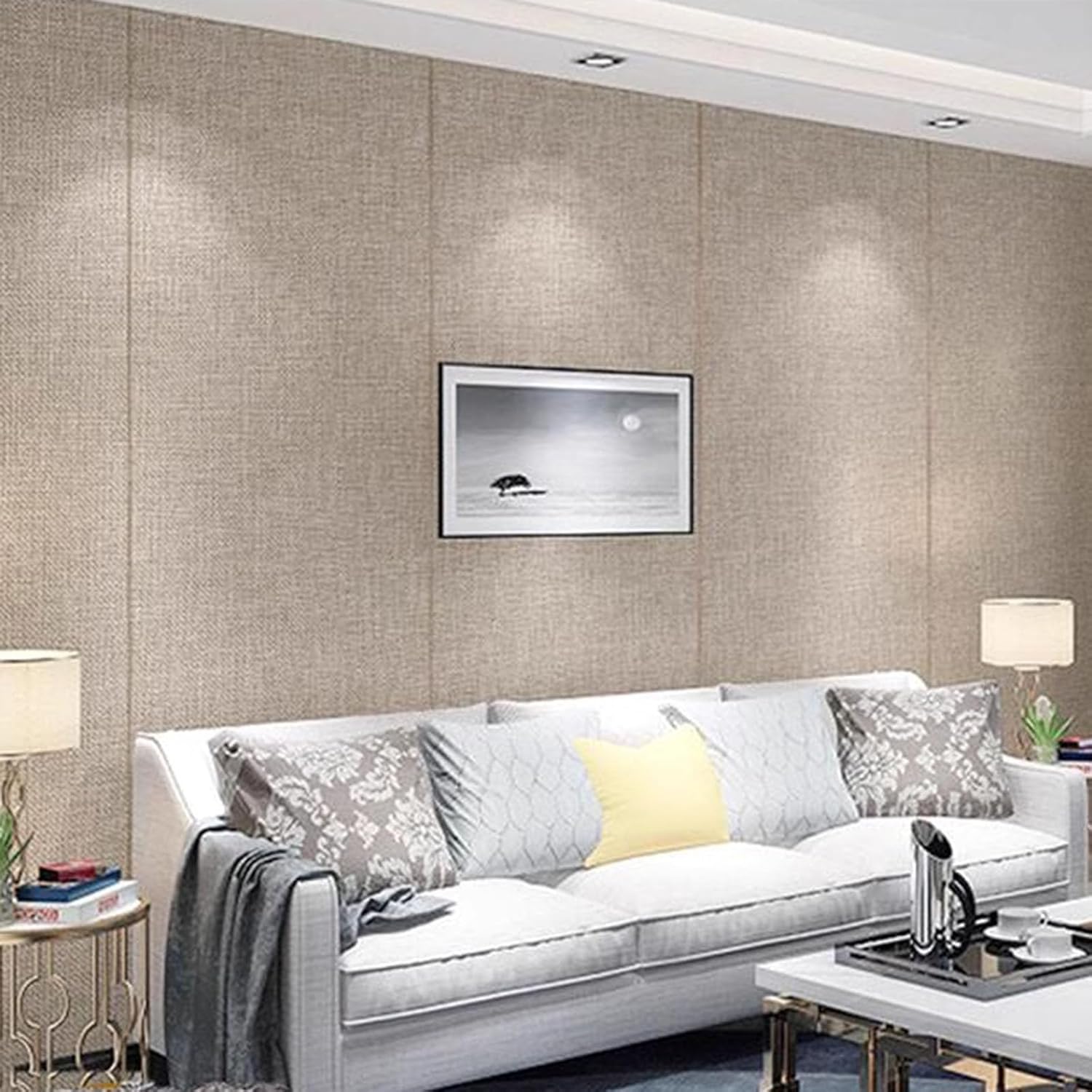 Self-adhesive Linen Fabric Wall Sticker 5mm Peel And Stick Wallpaper Thermal Insulation Wall Panel Anti-collision soft Cushion For Bedroom, Laundry Deco(Size:65x280cm/25.6''x110.2'',Color:Brown2)