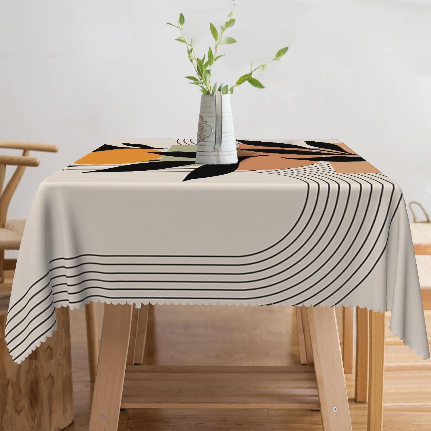 70x70inches Mid Century Boho Square Tablecloth Abstract Minimalist Arch Leaf Semicircle Sun Contemporary Modern Table Cloth Waterproof Fabric Table Cover for Kitchen Dining Room Home Decor