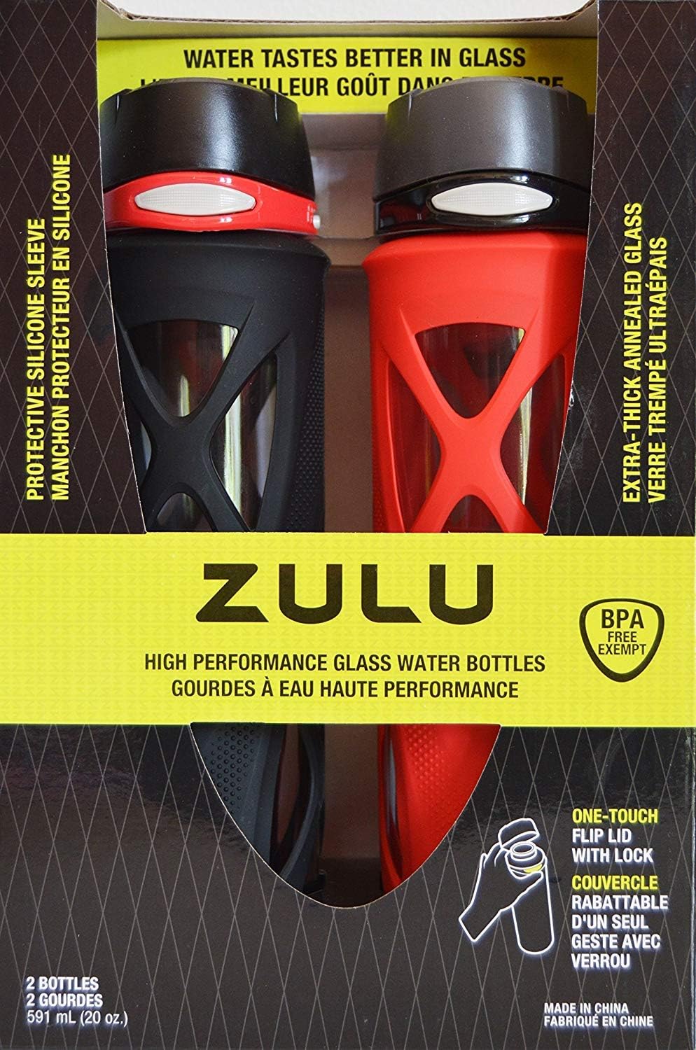 Zulu 20oz High Performance Glass Water Bottles Black, Red (2 Bottles) Amazon.ca Sports & Outdoors