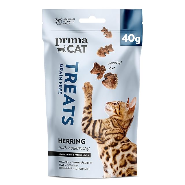 PrimaCat - Golosinas crujientes para Gatos, Sabor Arenque y Romero, 40 g