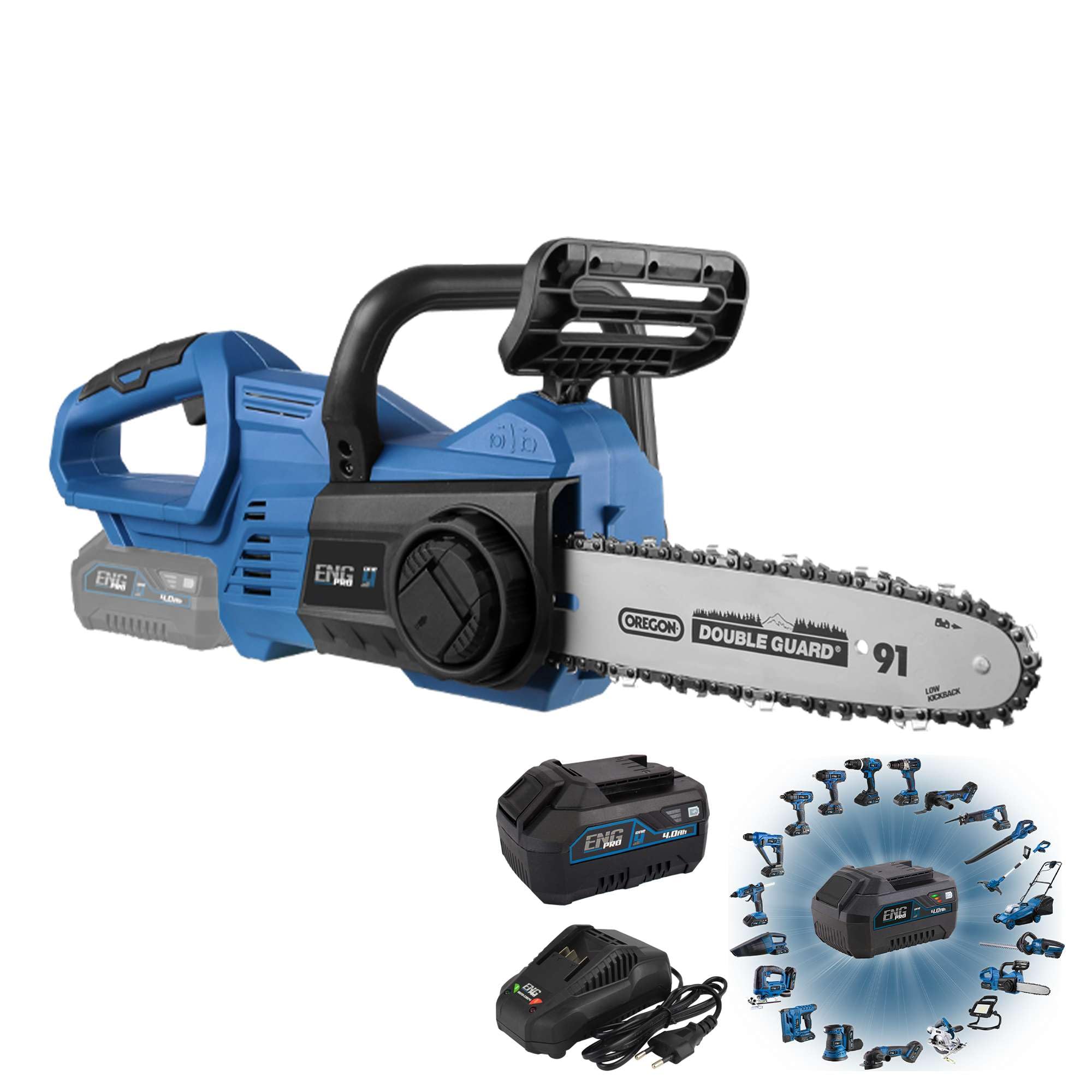 Motosega a batteria per potatura| Linea Professionale a Batteria ONE4ALL| Elettrosega portatile | Lunghezza Barra lama 10” (250 mm) | 1 Batteria 4.0 Ah