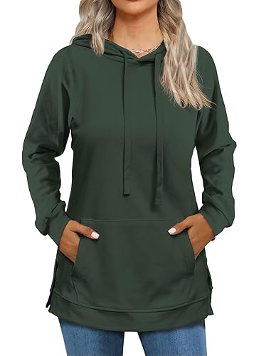 Beimuc Hoodies for Women Fashion Split Hem Drawstring Casual Long