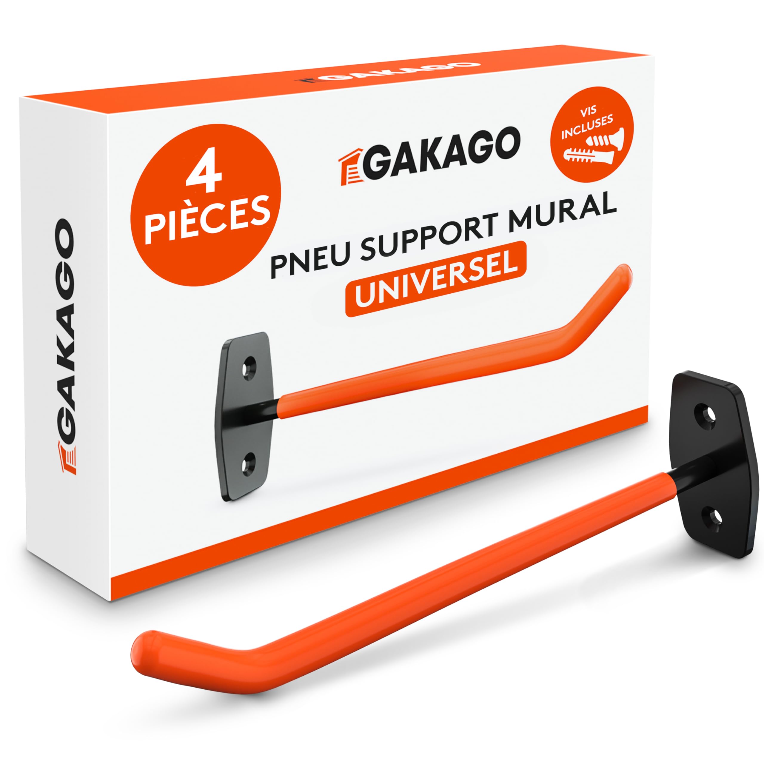 Gakago Support mural pour pneus - Jeu de 4 supports pour jantes avec vis et chevilles et instructions de montage - Support mural pour pneus extra longs