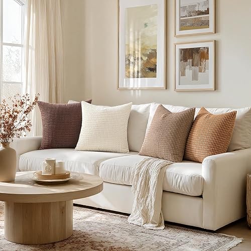 Miniatura 6 de MIULEE Juego de 4 fundas decorativas modernas de cojín lumbar de 18 x 18 pulgadas, fundas de almohada rústicas naturales de pana suave neutra, Marrón