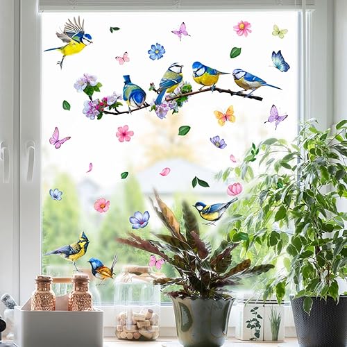 Miniatura 4 de Calcomanías florales de doble cara para ventana de primavera y verano, calcomanías coloridas para ventanas de pájaros de vidrio, puertas