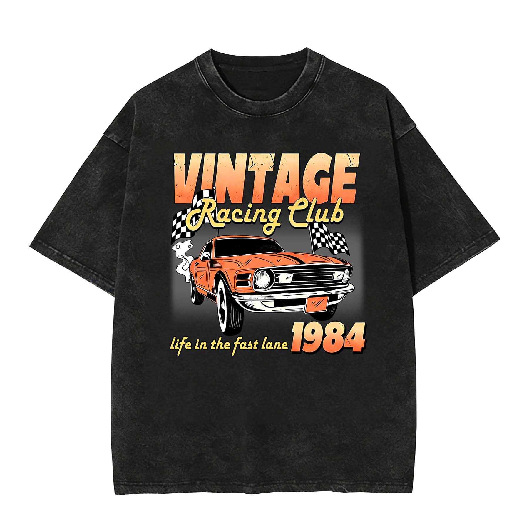 Vintage Racing Club 1984 Washed T Shirt Retro Race Car Graphic Tee Classic Muscle Car Shi…