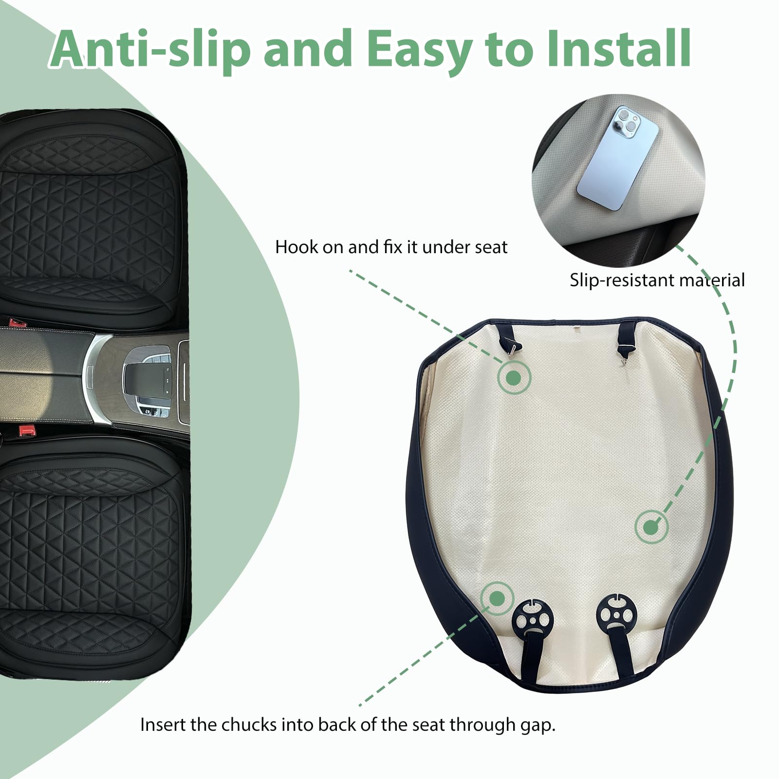2 Pack Leder Vordersitz Abdeckung Nur Unten, Rutschschutz Polsterung Sitzkissen, Full Wrap Sitzschutz Mit Aufbewahrungsfunktion Universal Passend Für Die Meisten Autos, SUV, Pick-Up-LKW