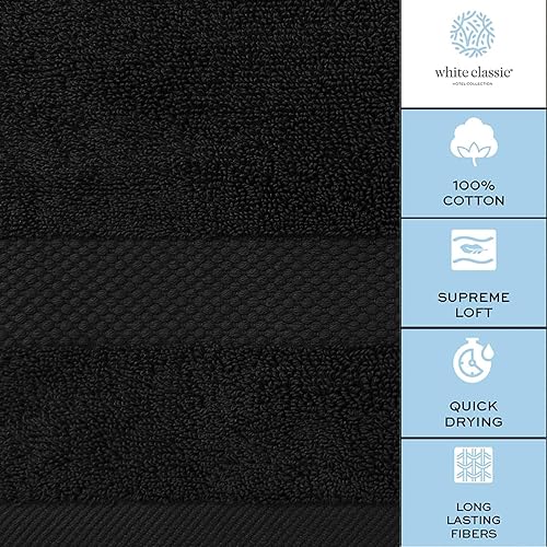 Miniatura 6 de White Classic Juego de toallas de baño negras de lujo, algodón peinado absorbente de calidad de hotel, 8 piezas, 2 toallas de baño, 2 toallas de
