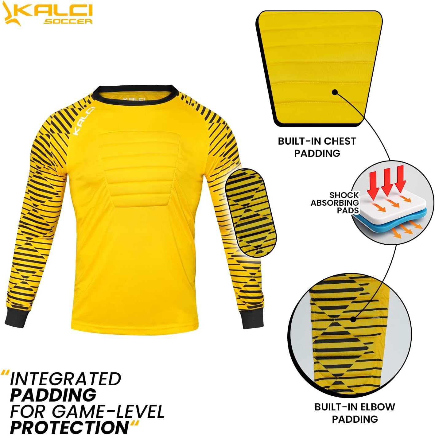 Kalci Soccer Goalie Shirt, Padded Goalkeeper Jersey, Youth/Adult & Kids Sizes, Long Sleeve Football Padded Shirt Mens - Image 5