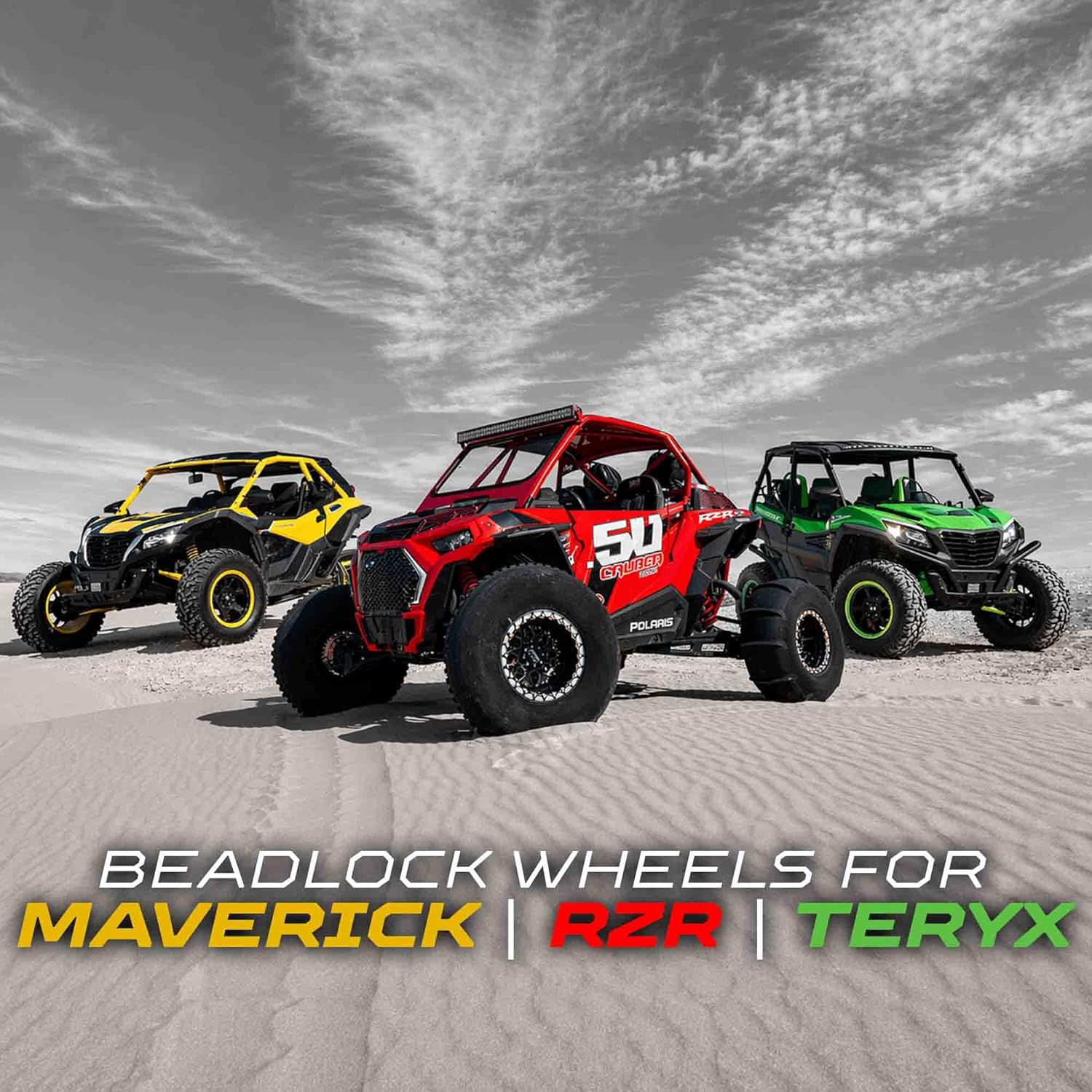 1 pc 50 Caliber Racing 15" Beadlock Wheels – Billet 6061 Aluminum Rims for Polaris RZR XP 1000 Turbo S/General | 15x8 4x156 Bolt Pattern UTV/ATV Wheels | RZR Wheel & Tire Upgrade | Designed in USA
