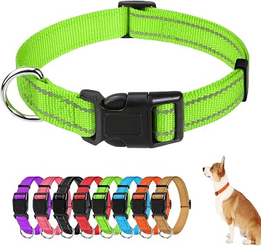 Reflective Dog Collar Adjustable Classic Pet Collar with Quick Release Buckle Soft Neoprene Padded Breathable Nylon Pet Collar for Medium Dogs Green