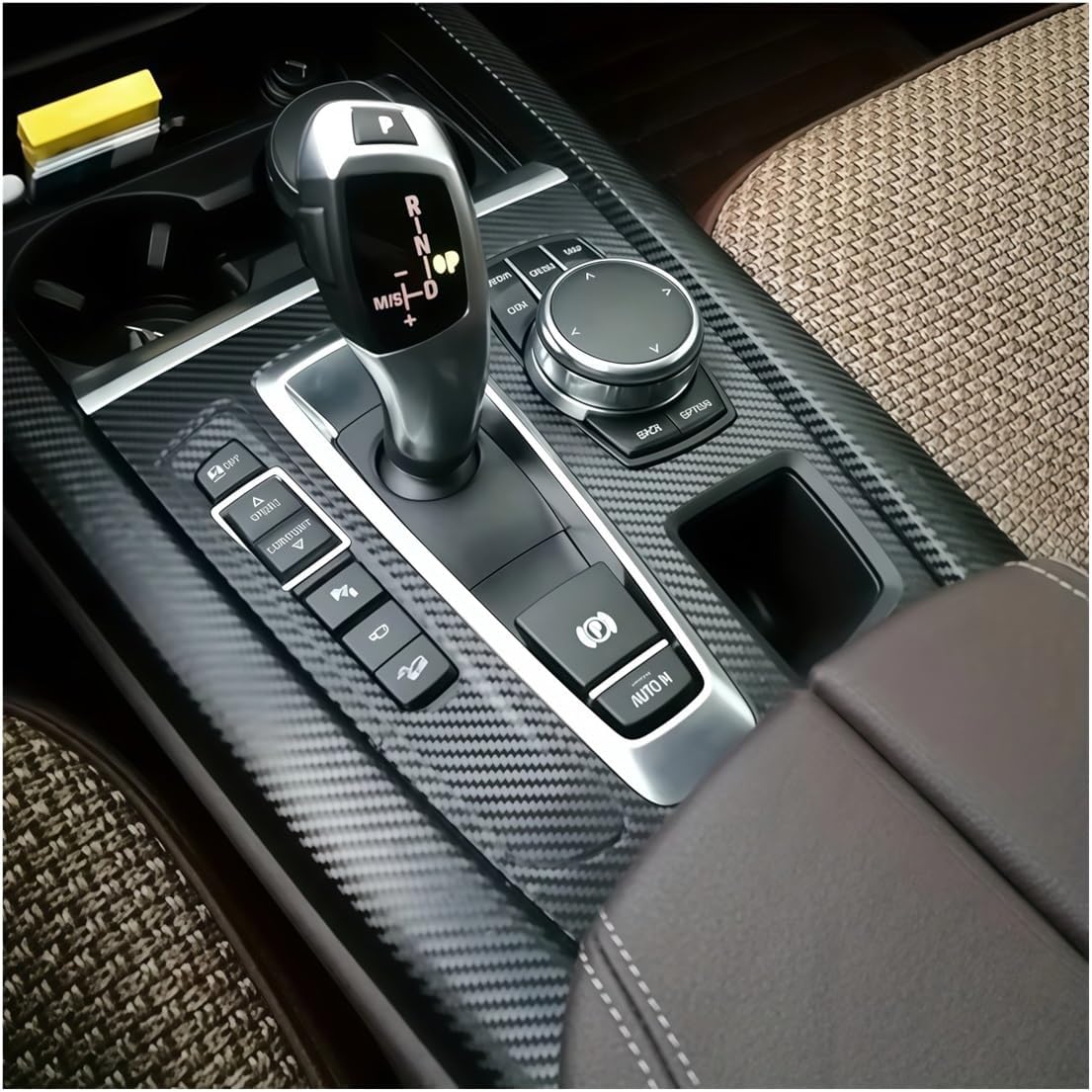 Carbon Fiber Compatible for BMW X5 F15 2014-2018 2019-2024 4-Door Car Film Interior Stickers Center Console Gear Dashboard Lift Panel(5D CF Black,LHD)