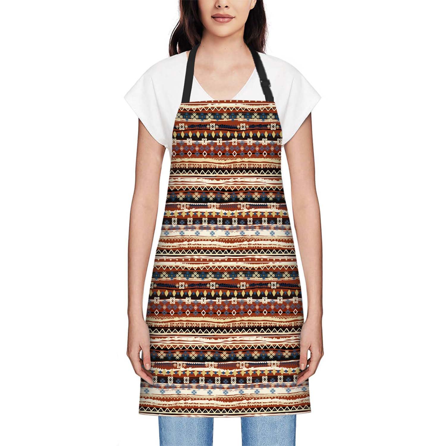 Smooffly Boho Style Ethnic Pattern Apron Adjustable Apron Cooking Kitchen Chef Women Men Aprons for Home Kitchen Restaurant - Image 2