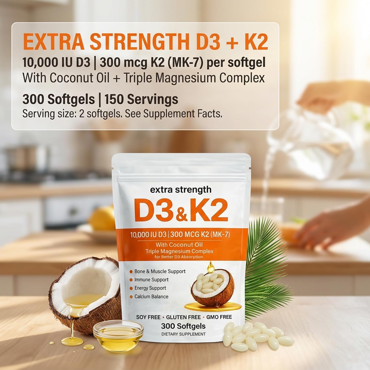 IRMI Vitamin D3 K2 Magnesium Complex, Extra Strength D3 & K2 with Triple Magnesium Softgels, D3 K2 Vitamin 10000 IU Softgels — Amazon image 2