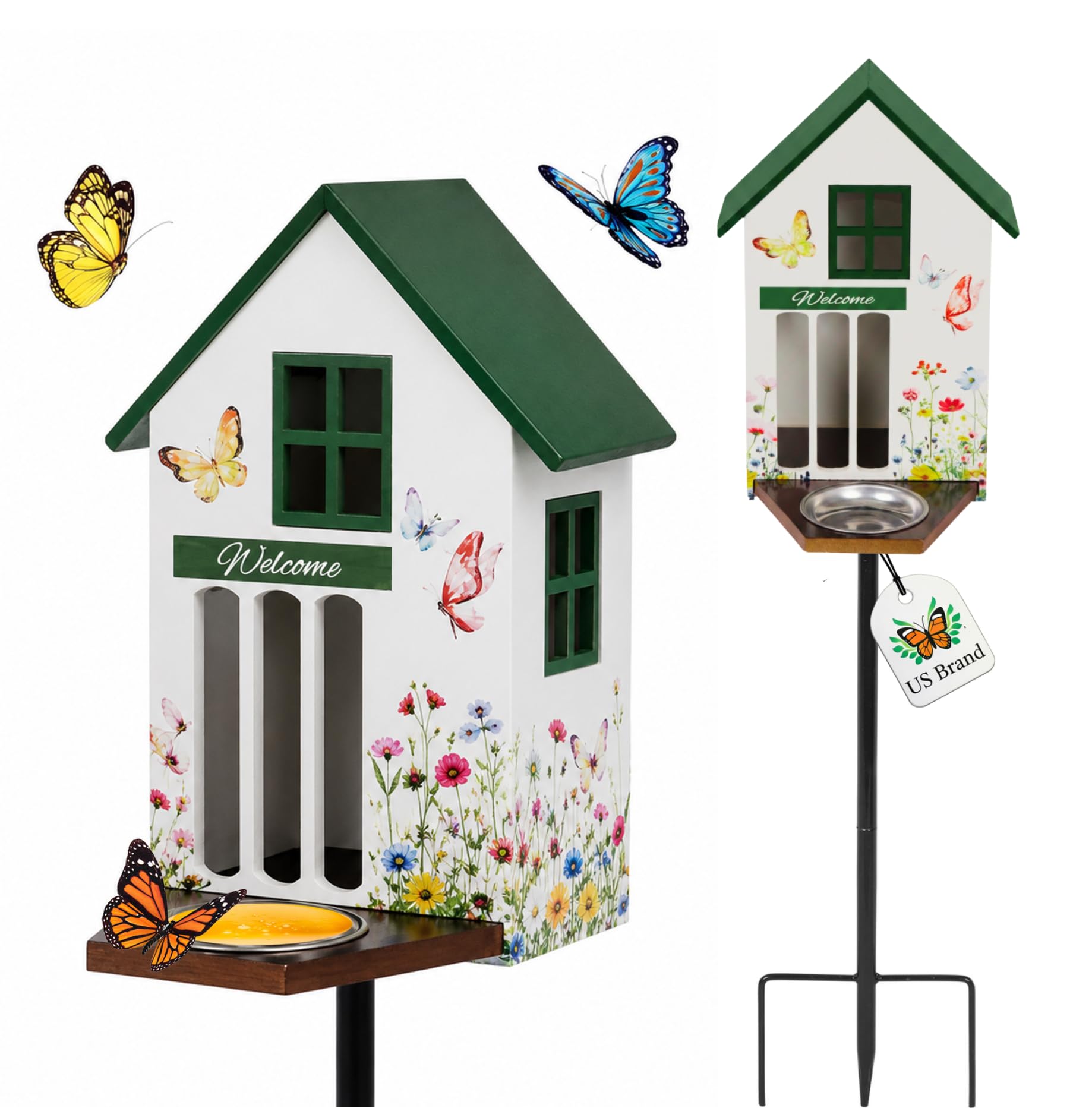 Butterfly House and Feeder for Outside with Metal Stake