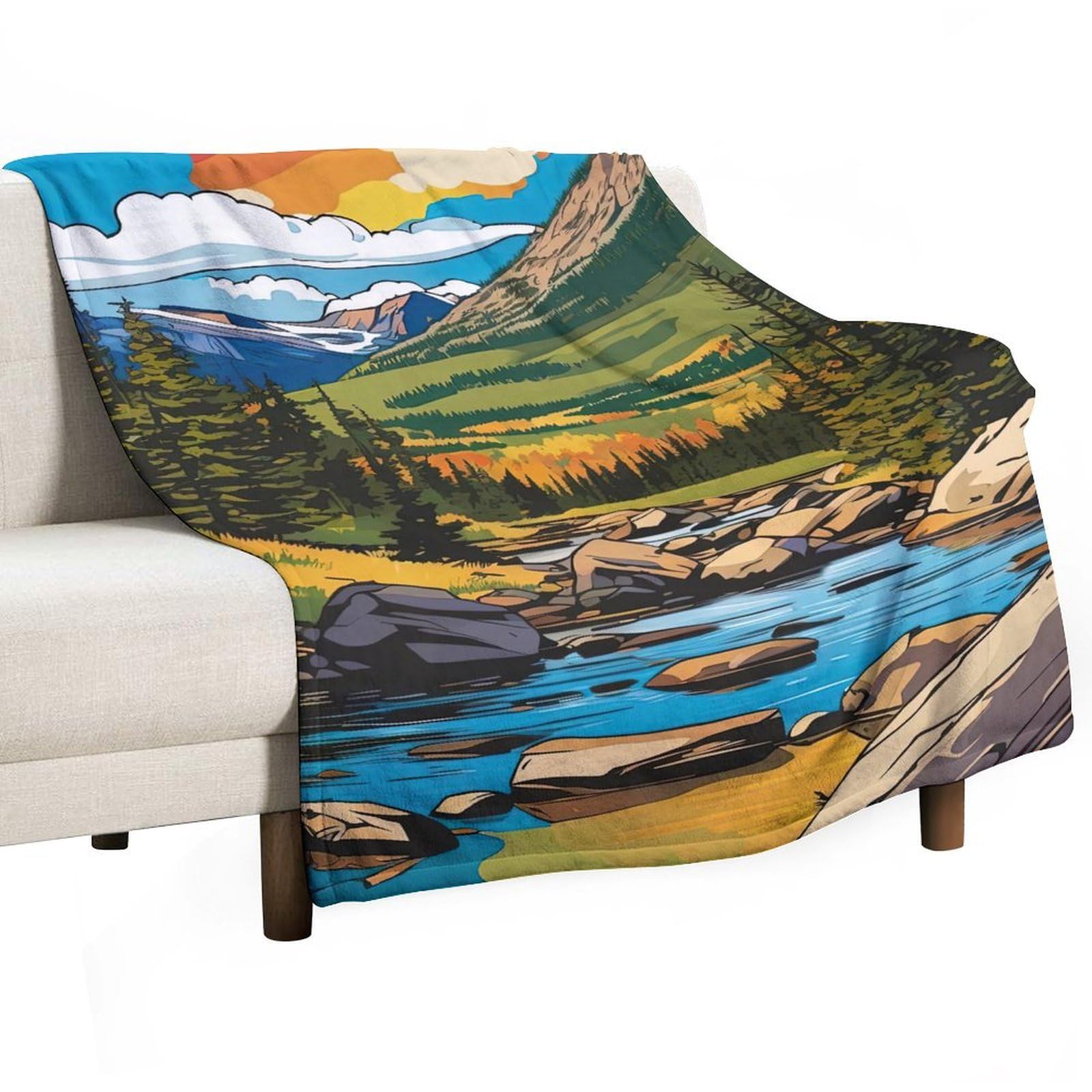 Rocky Mountains National Park Travel Landscape Blanket - Natural Scenic Mountain View Winter Warm Bedding Birthday Christmas Travel Gift - 60x80 inch