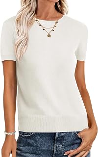 ANRABESS Womens Short Sleeve Sweaters Wool Blend Crew Neck Sweater Shirts Business Casual Work Tops 2025 Summer Outfits