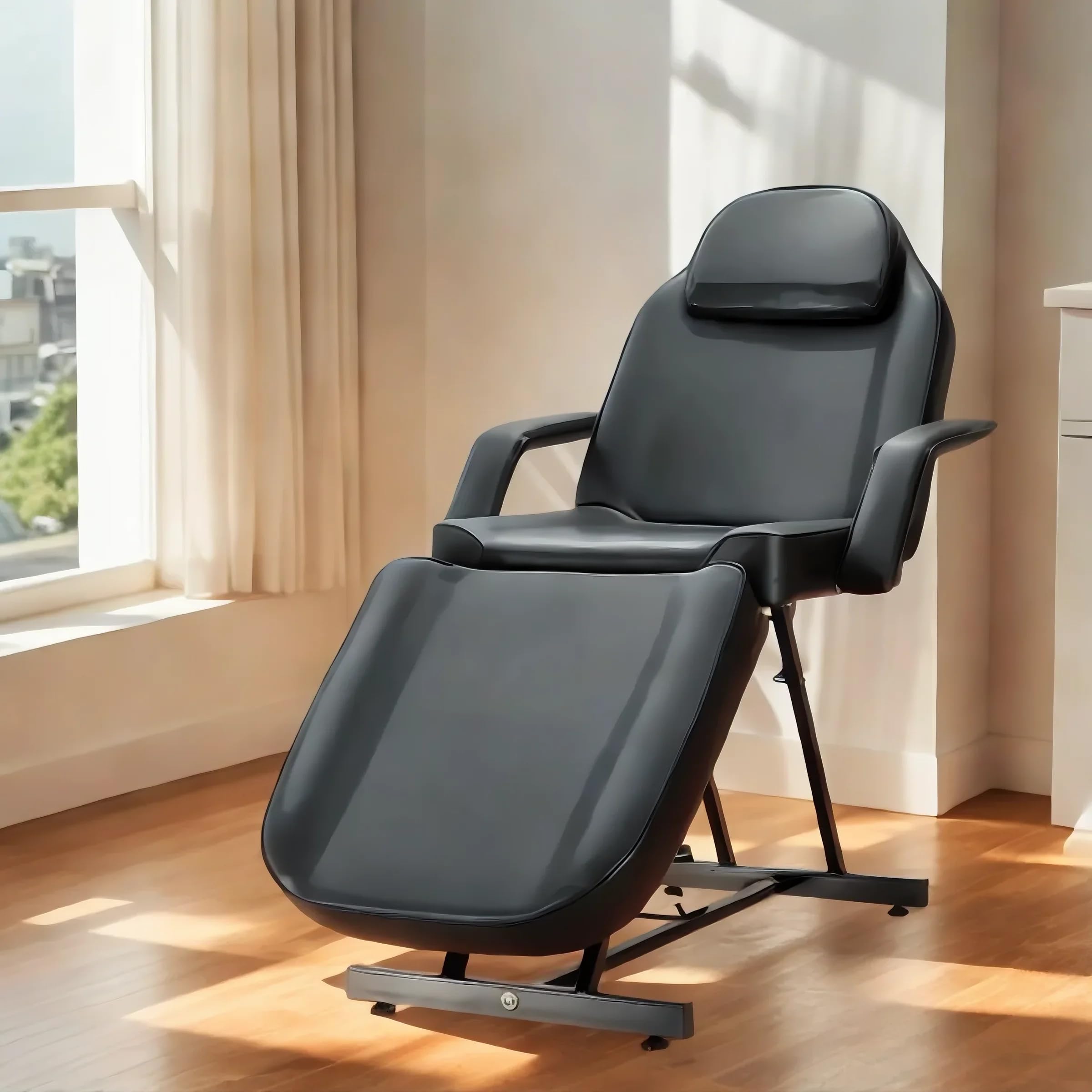 Camilla de Masaje Ajustable Cama de Masaje Plegable de Cuero PU con Taburete para Uso Profesional y Doméstico (Negro)