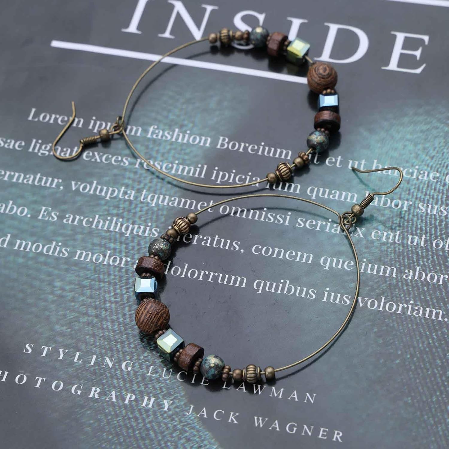 Vintage Bead Hoop Dangle Earrings Hollow Circle Hoop Earrings Brown Beaded Hoop Earrings Bead Circle Drop Earrings Turquoise Hoop Drop Earrings Jewelry for Women - Image 3