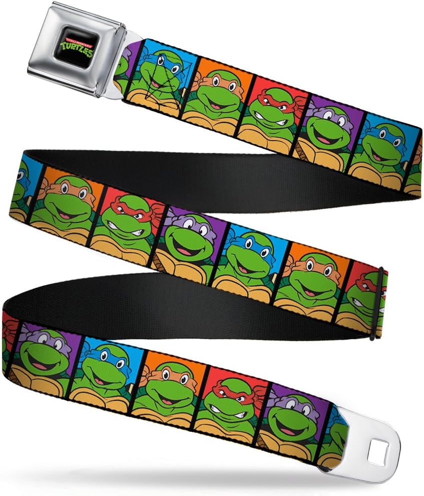 Buckle-Down Seatbelt Belt - Classic TMNT Face Blocks Black/Multi Color - 1.0" Wide - 20-36 Inches in Length